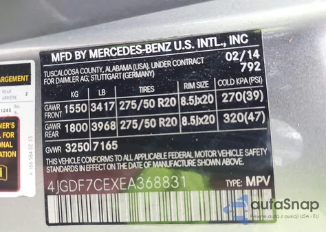 2014 Mercedes-Benz Gl 450 4Matic from USA, damaged, VIN 4JGDF7CEXEA368831